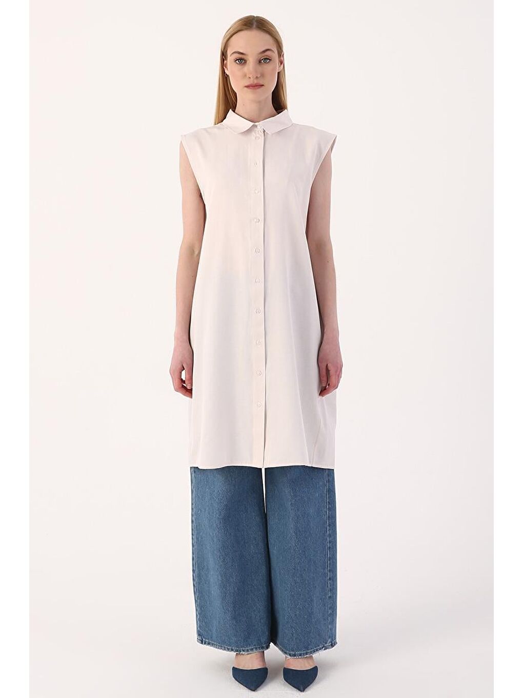 Açık Pembe-Kolsuz Gömlek Tunik-1