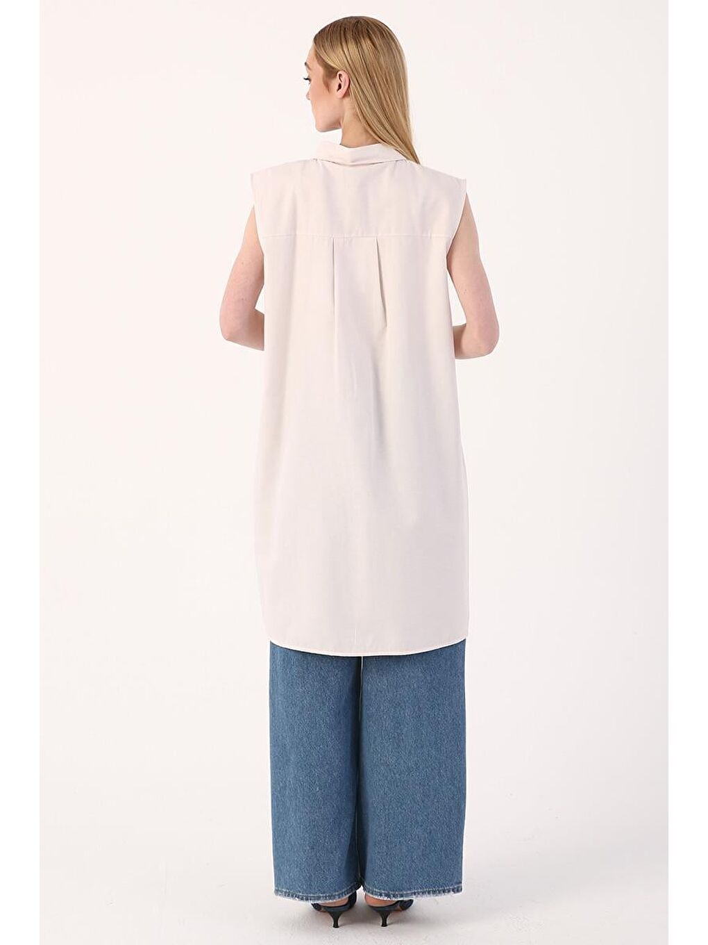 Açık Pembe-Kolsuz Gömlek Tunik-3