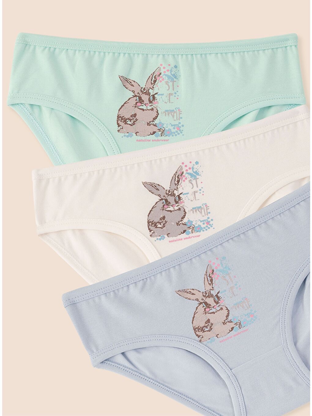 Mavi Kız Çocuk Organik Pamuklu Elastanlı Külot Just Be Rabbit Yourself Rabbit 3'lü Paket