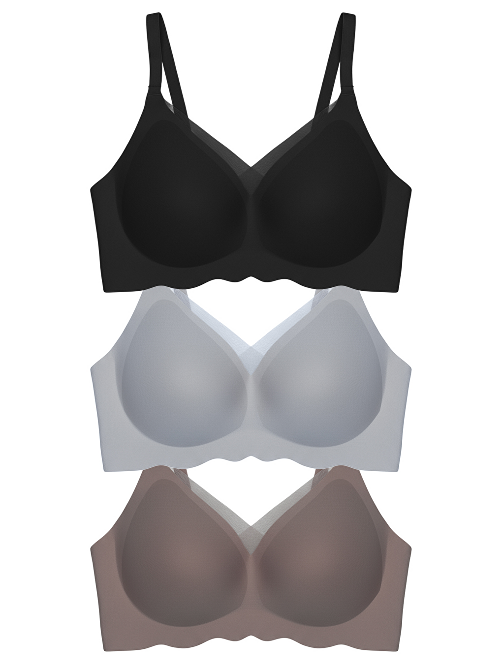 Karışık Seamless Bra - Touch | Lazer Kesim Dikişsiz Tül Ve Dalga Detaylı Balensiz Kadın Sütyen 3'Lü Paket-2