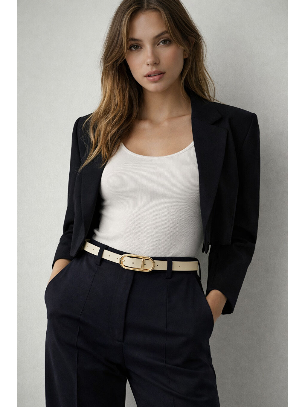 Uzun Tokalı Bej İnce Kadın Kemeri Ceket Kemeri, Gömlek Kemeri, Elbise Kemeri KMR003 BEJ-1