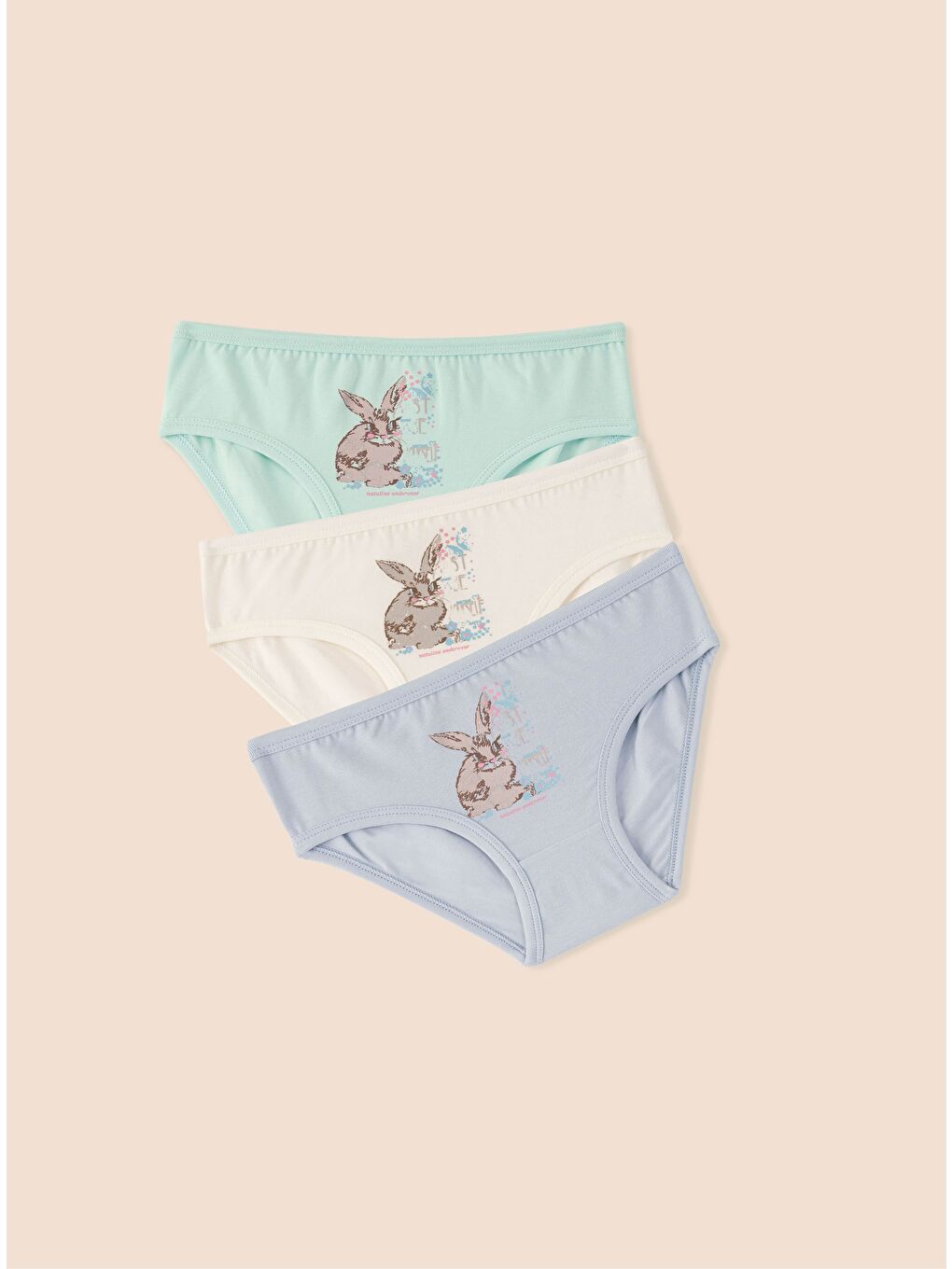 Mavi Kız Çocuk Organik Pamuklu Elastanlı Külot Just Be Rabbit Yourself Rabbit 3'lü Paket-1