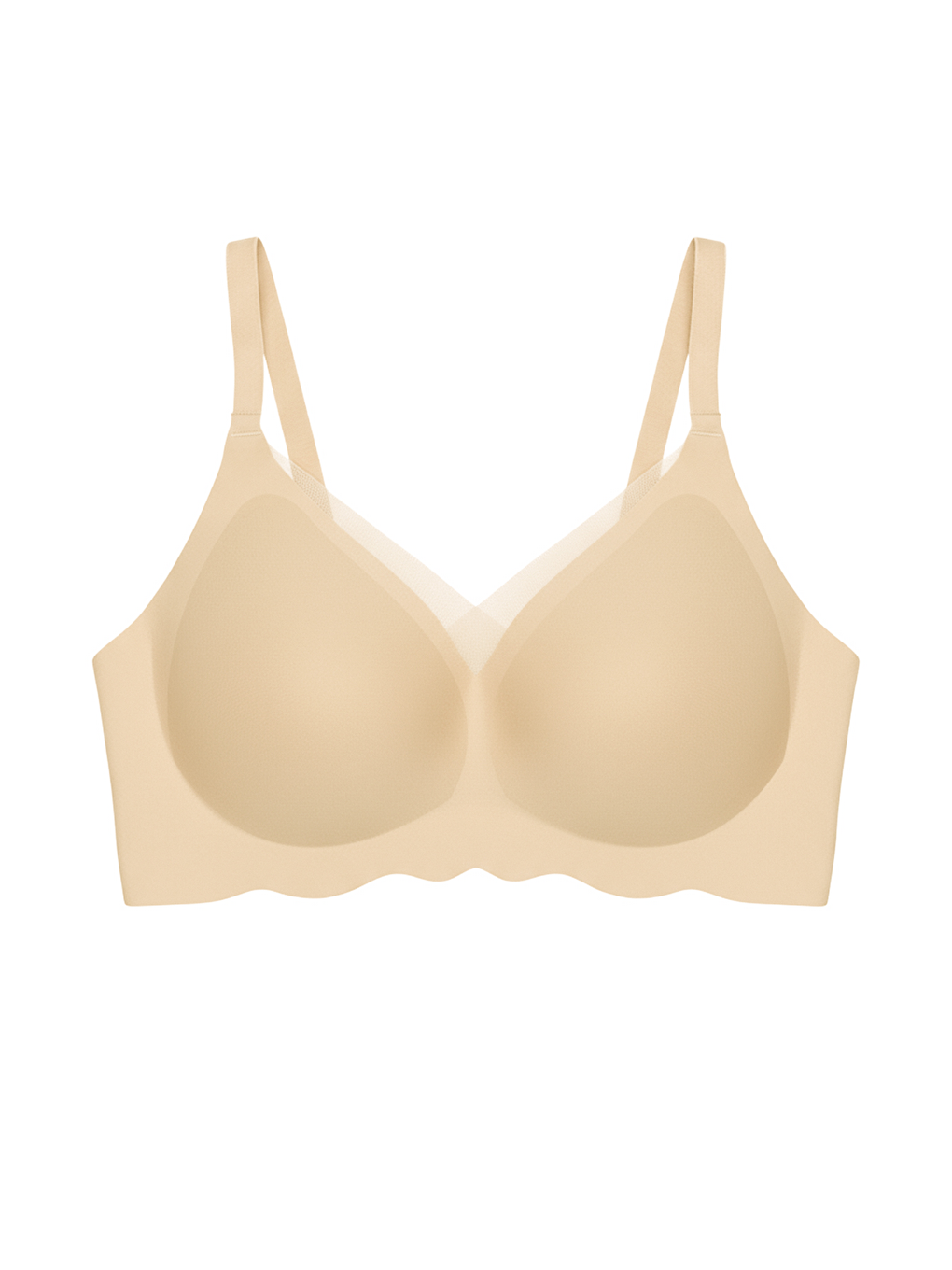 Bej Seamless Bra - Touch | Ten Lazer Kesim Dikişsiz Tül Ve Dalga Detaylı Balensiz Kadın Sütyen