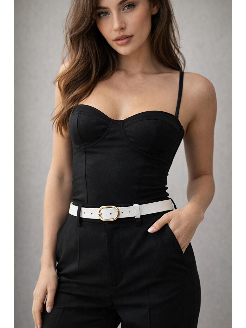 Oval Tokalı Beyaz İnce Kadın Kemeri Ceket Kemeri, Gömlek Kemeri, Elbise Kemeri KMR005 BEYAZ-2