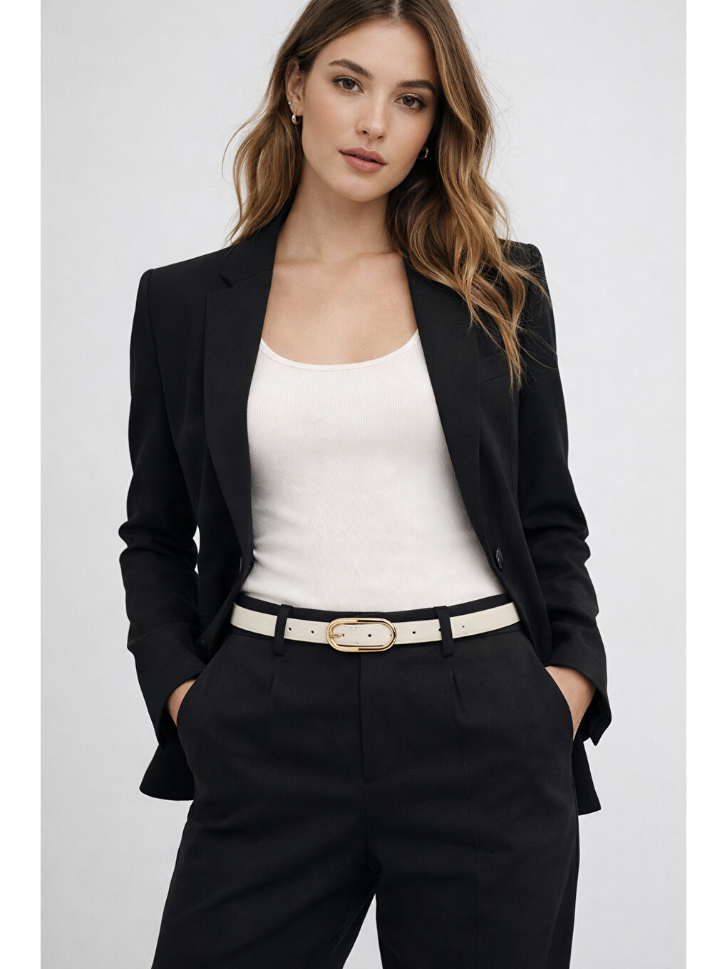 Uzun Tokalı Bej İnce Kadın Kemeri Ceket Kemeri, Gömlek Kemeri, Elbise Kemeri KMR003 BEJ-2