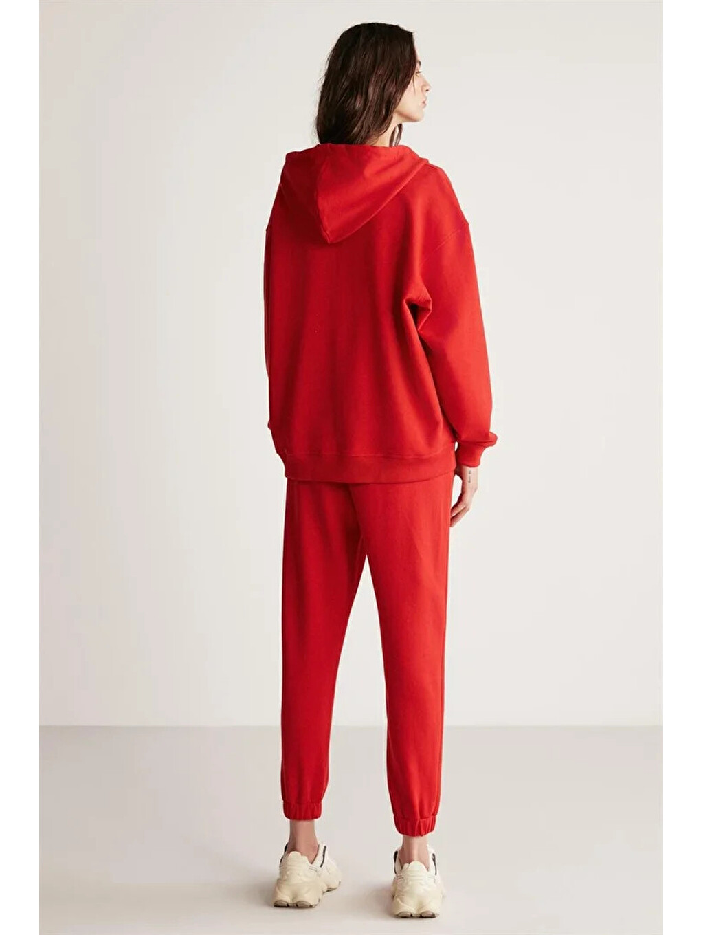 Kırmızı Ametıs Kadın Oversize Organik Pamuklu Metal Fermuarlı Kapüşonlu KIRMIZI Sweatshirt-4