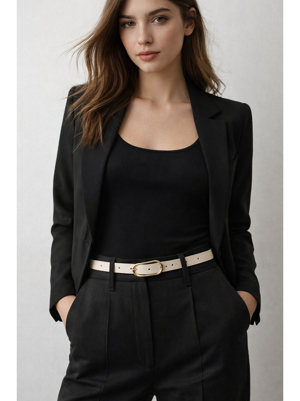 Uzun Tokalı Bej İnce Kadın Kemeri Ceket Kemeri, Gömlek Kemeri, Elbise Kemeri KMR003 BEJ-3