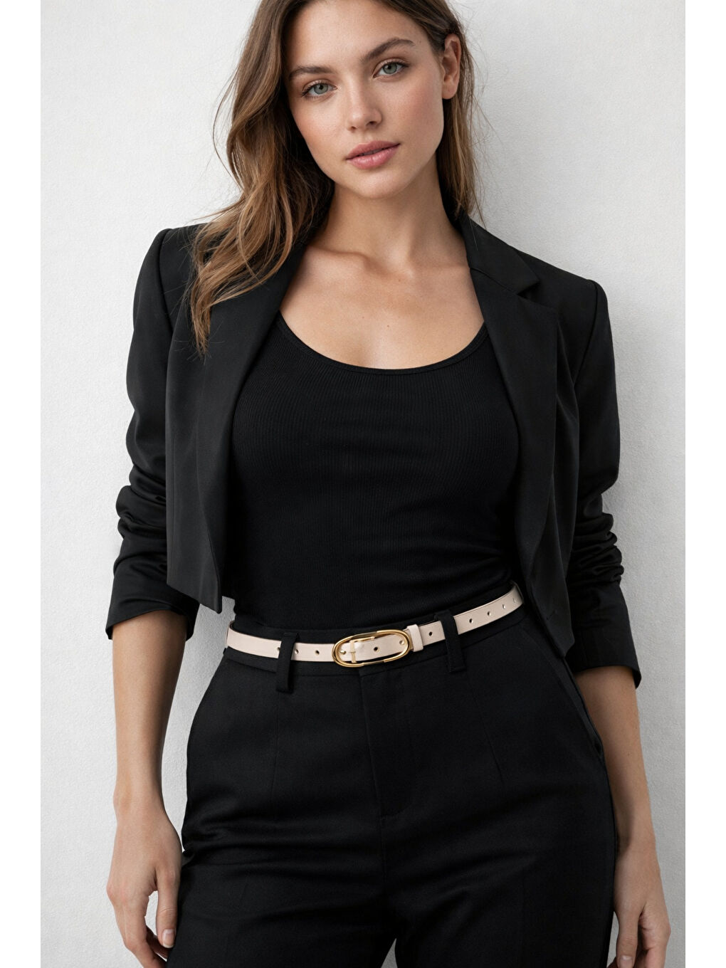 Uzun Tokalı Bej İnce Kadın Kemeri Ceket Kemeri, Gömlek Kemeri, Elbise Kemeri KMR003 BEJ-4