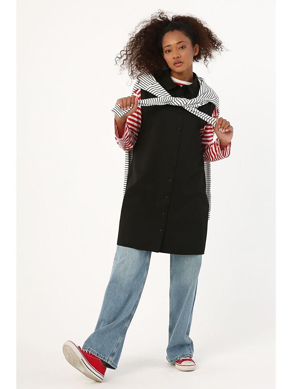 Siyah-Kolsuz Basic Gömlek Tunik-1