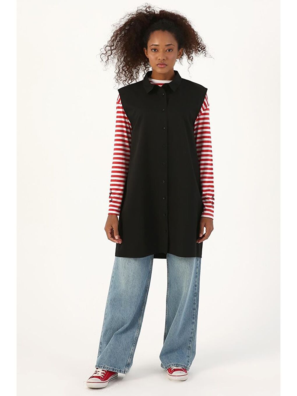 Siyah-Kolsuz Basic Gömlek Tunik-4