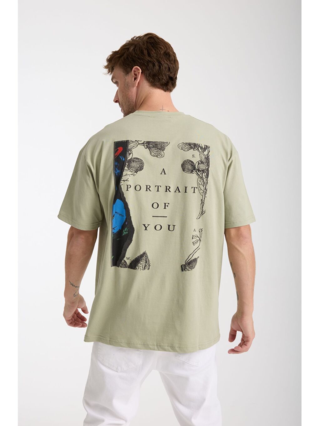 Turkuaz Erkek Su Yeşili Future Ön Ve Arka Baskılı Oversize Bisiklet Yaka Tişört