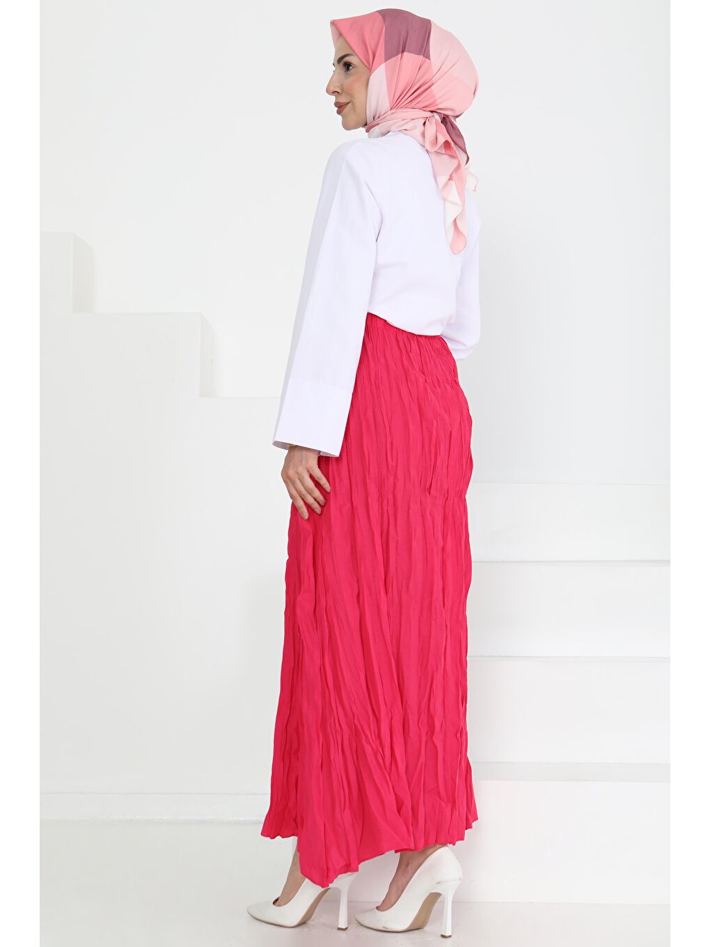 Beli Lastikli Kırışık Etek Fuşya - 27013-4