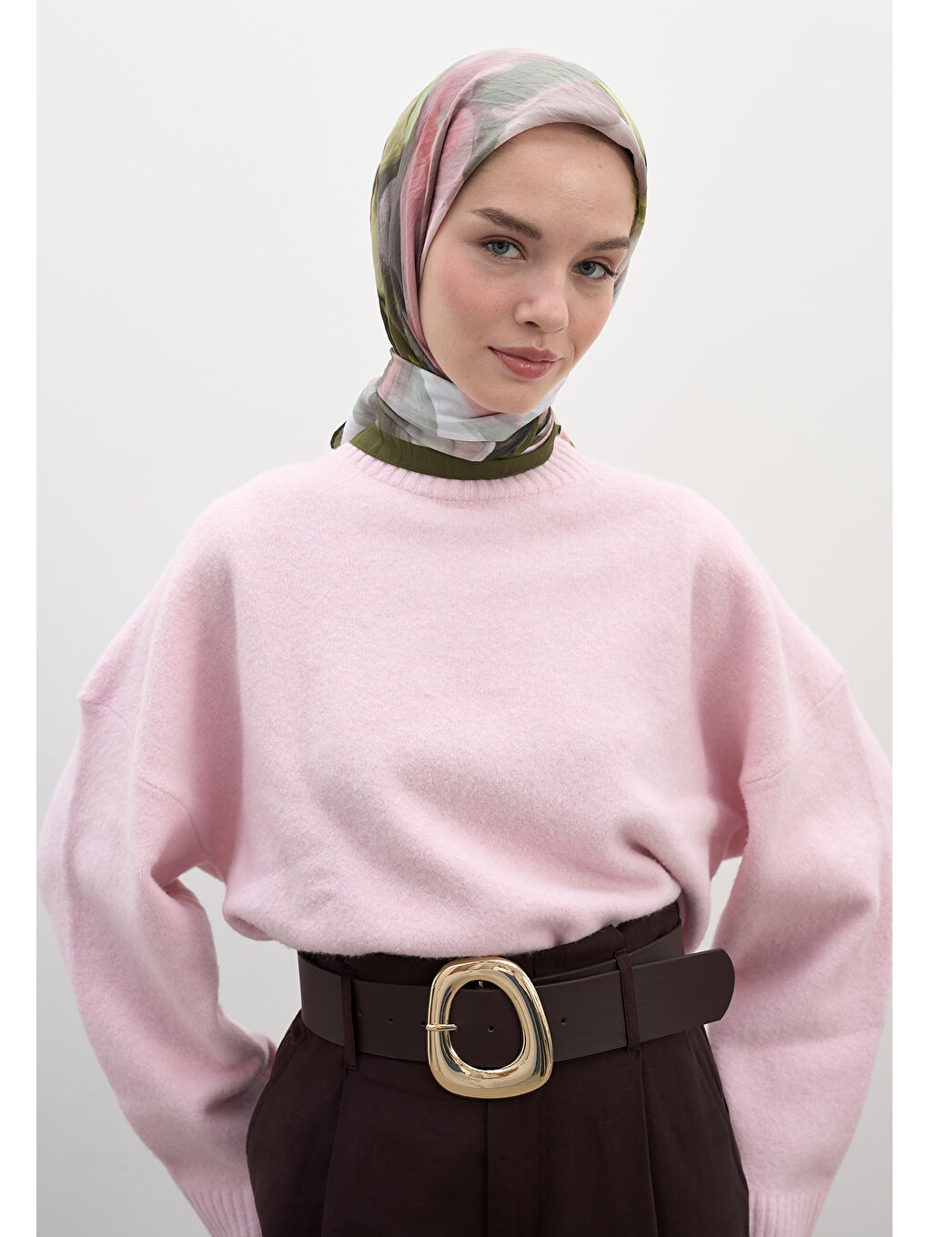 Gardenıa Desen Pamuklu Viskon Eşarp Yeşil-2