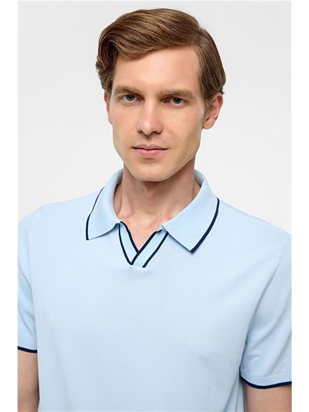Buz Mavi Regular Düz Polo Yaka Triko-2