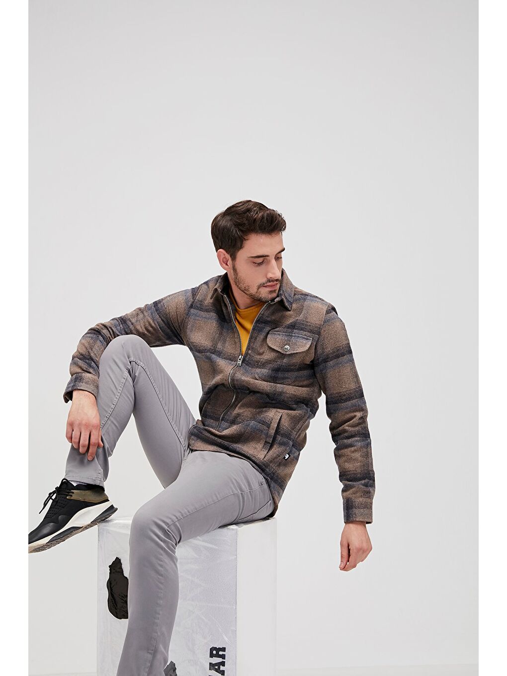 Petrol Woodant Açık Kahverengi Erkek Oduncu Gömlek-1