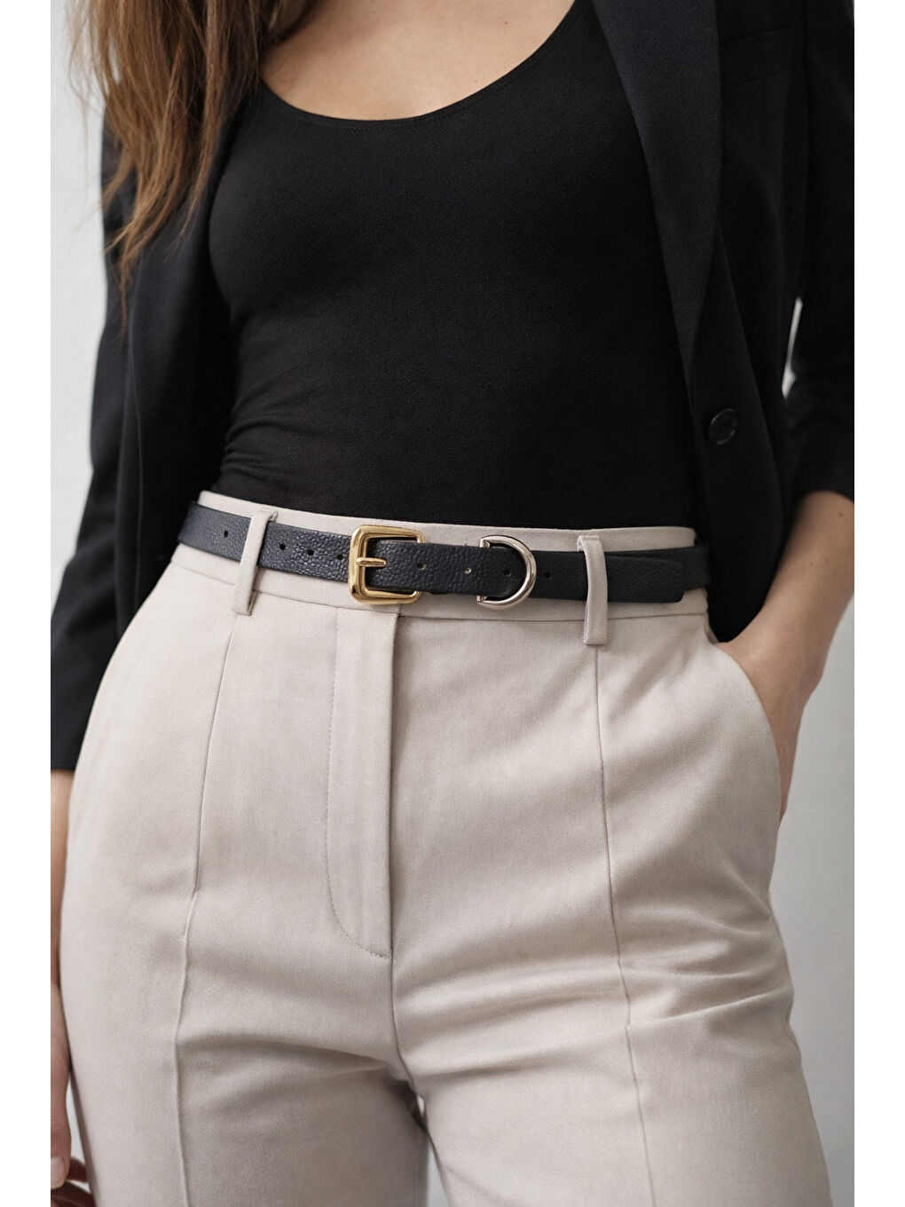 Kare Tokalı Siyah İnce Kemer Ceket Kemeri, Kadın Kemeri, Gömlek Kemeri, Elbise Kemeri KMR002 SIYAH-2