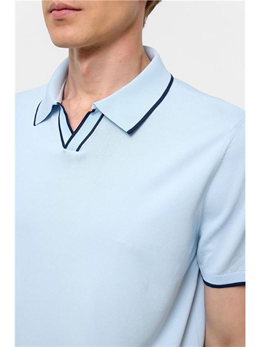 Buz Mavi Regular Düz Polo Yaka Triko-3