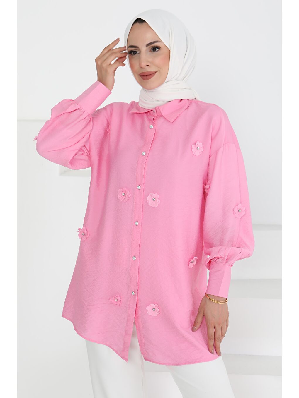 Çiçekli Tunik Pembe - 27272-1