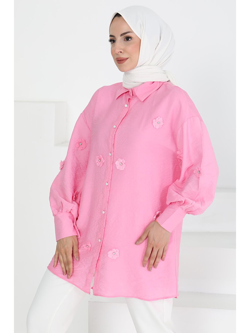Çiçekli Tunik Pembe - 27272-2
