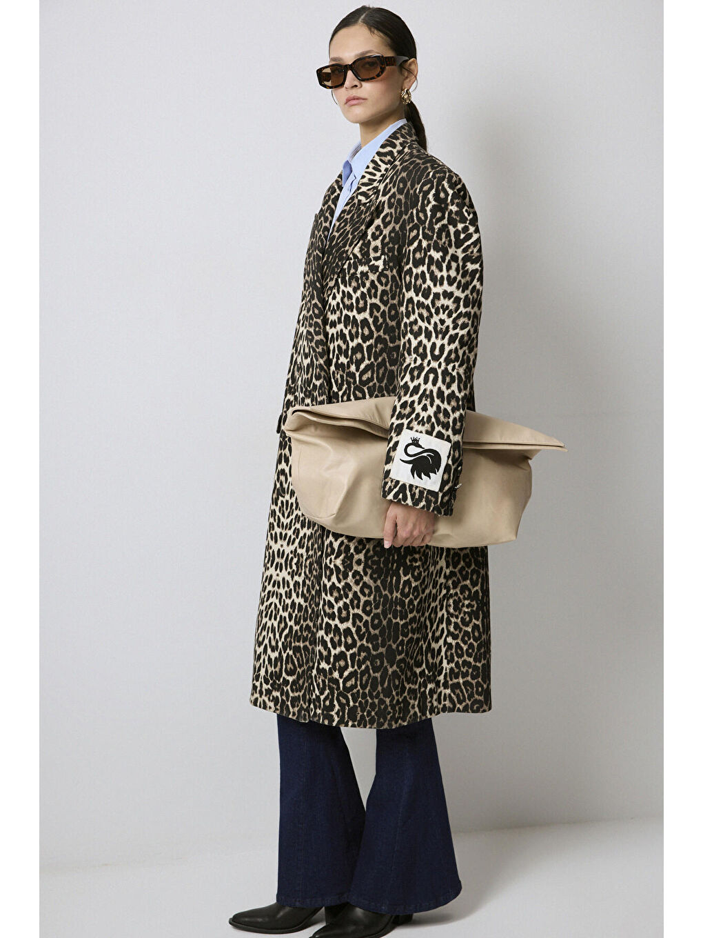 Siyah Leopar Desenli Uzun Ceket-2