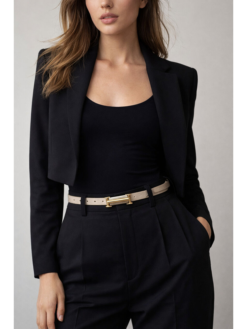 Uzun Tokalı Bej İnce Kadın Kemeri Ceket Kemeri, Gömlek Kemeri, Elbise Kemeri KMR004 BEJ-1