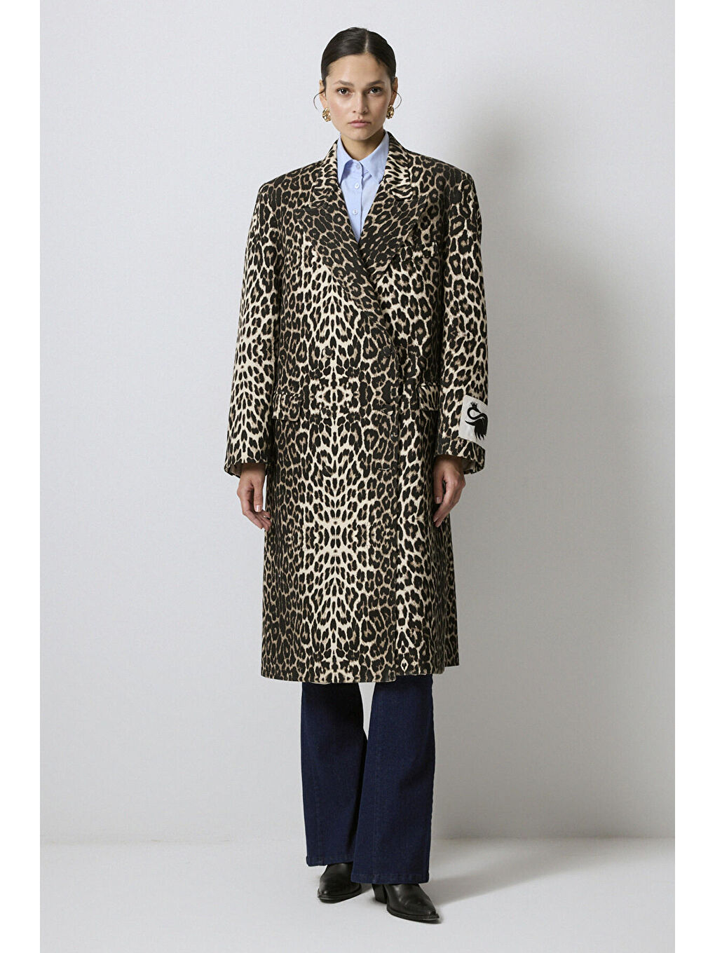 Siyah Leopar Desenli Uzun Ceket-3