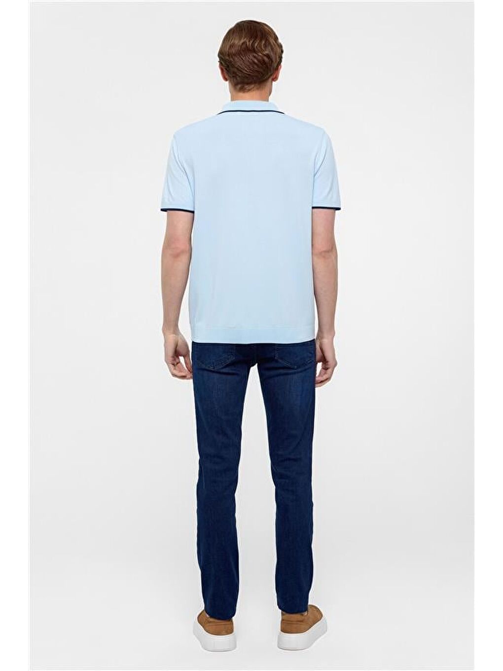 Buz Mavi Regular Düz Polo Yaka Triko-5
