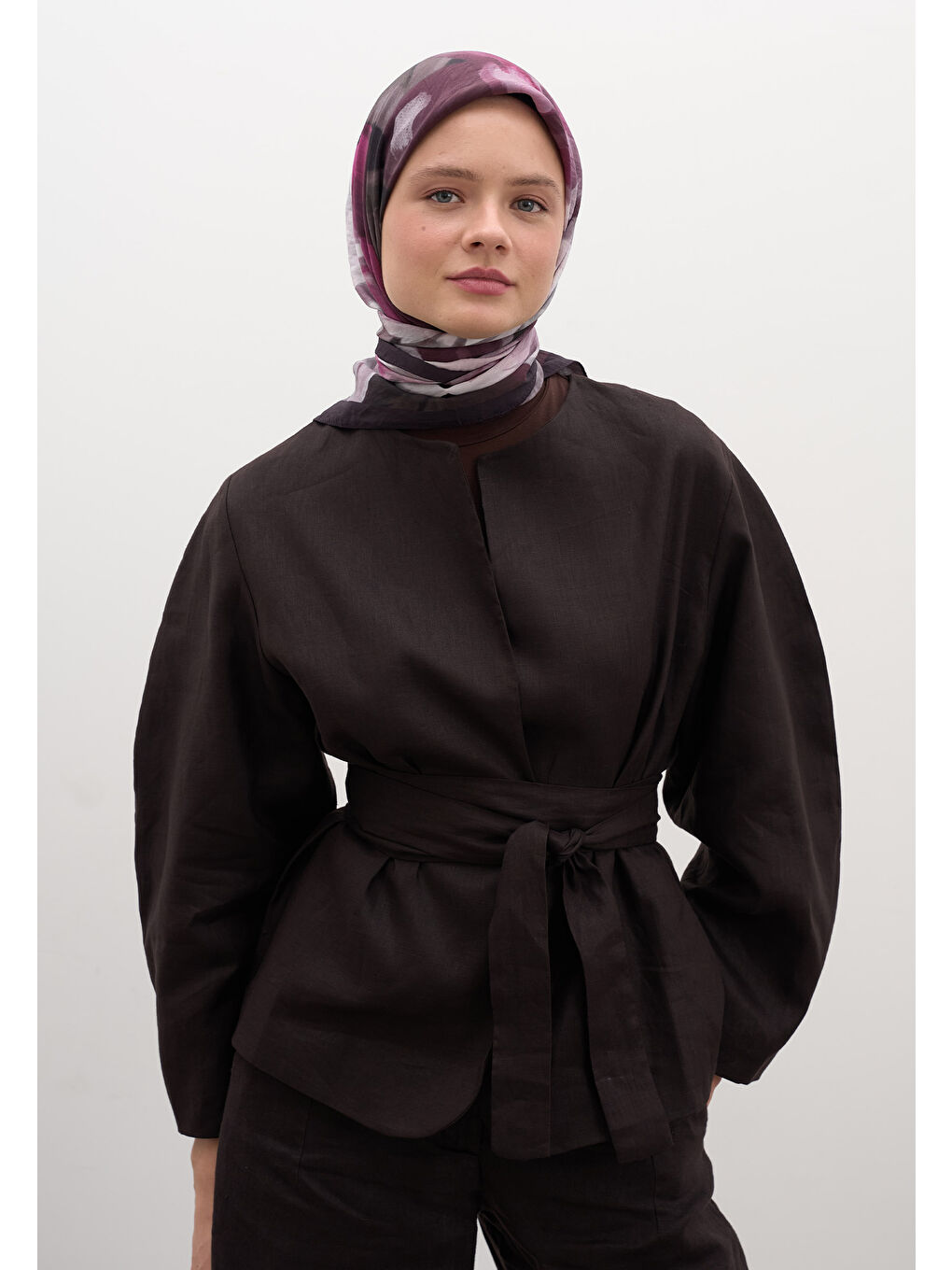 Gardenıa Desen Pamuklu Viskon Eşarp Mürdüm-1