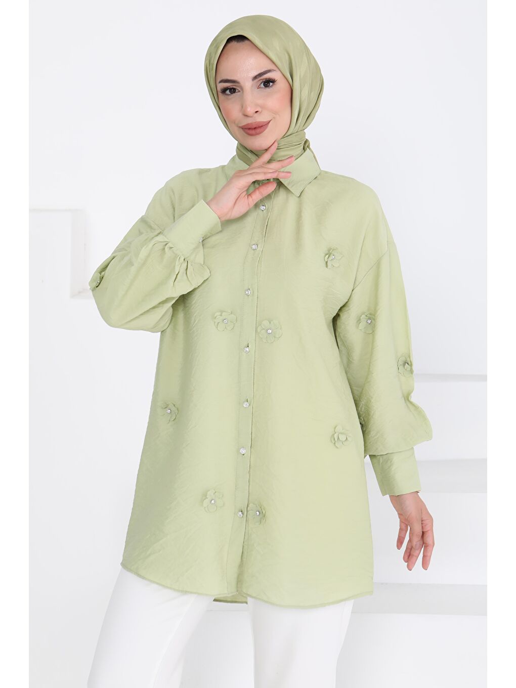 Çiçekli Tunik Haki - 27272