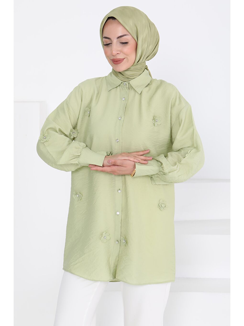 Çiçekli Tunik Haki - 27272-1