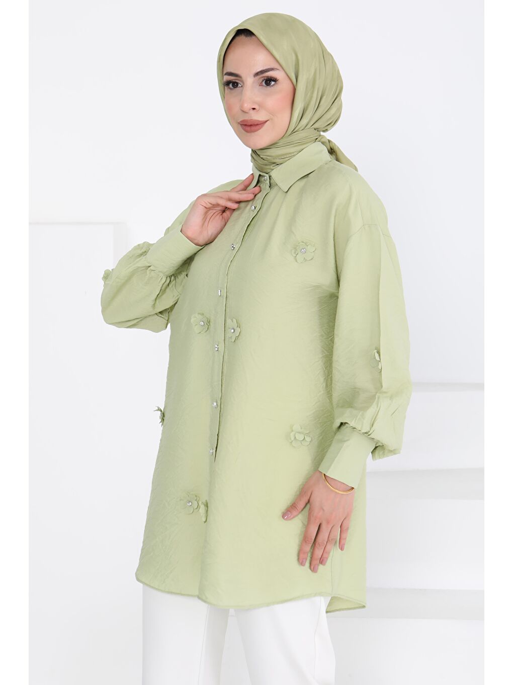 Çiçekli Tunik Haki - 27272-2