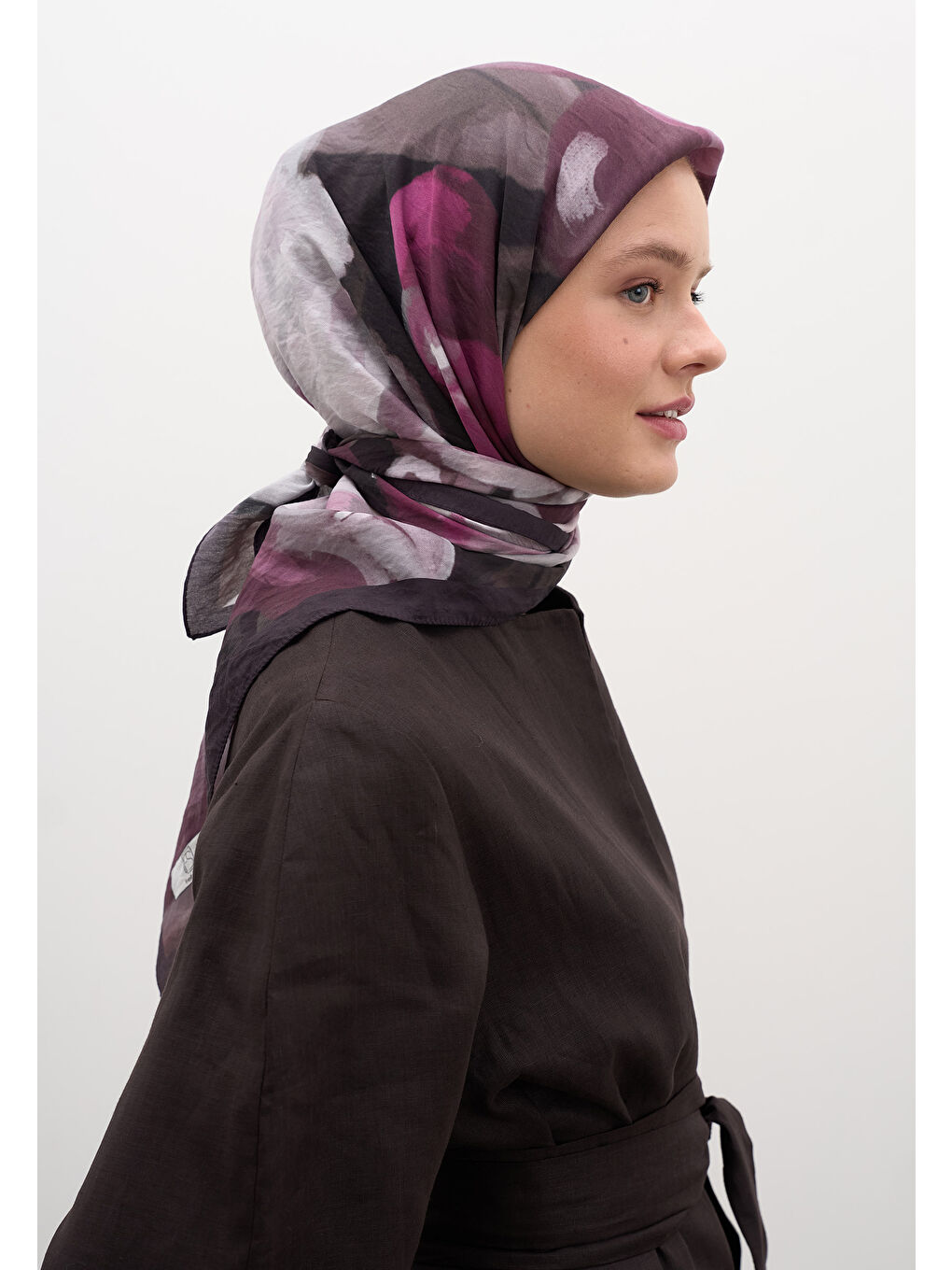 Gardenıa Desen Pamuklu Viskon Eşarp Mürdüm-2