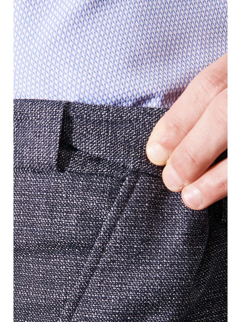 Erkek Lacivert Comfort Fit Yan Cep Beli Lastikli Desenli Klasik Pantolon-3