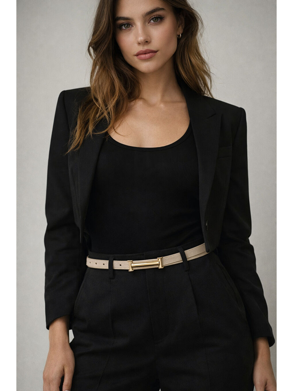 Uzun Tokalı Bej İnce Kadın Kemeri Ceket Kemeri, Gömlek Kemeri, Elbise Kemeri KMR004 BEJ-3