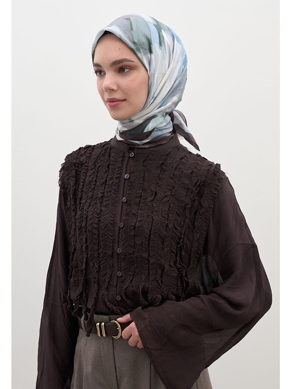 Gardenıa Desen Pamuklu Viskon Eşarp Mavi-2