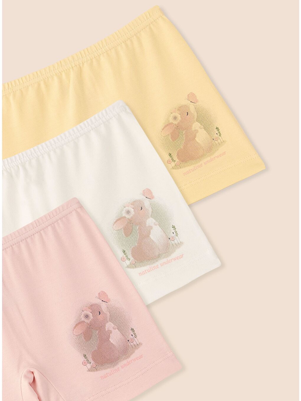 Pembe Kız Çocuk Organik Pamuklu Elastanlı Boxer Rabbit 3'lü Paket