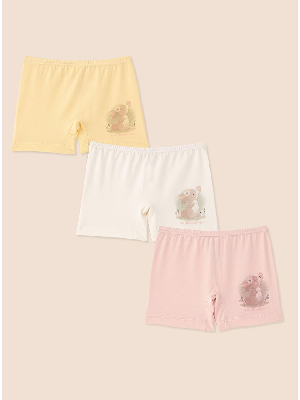 Pembe Kız Çocuk Organik Pamuklu Elastanlı Boxer Rabbit 3'lü Paket-1