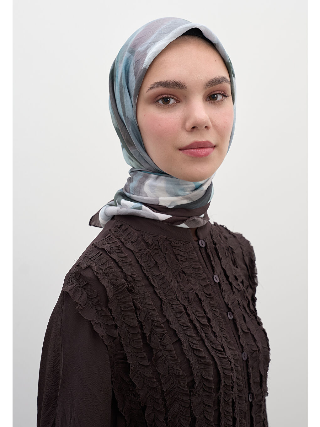 Gardenıa Desen Pamuklu Viskon Eşarp Mavi-3