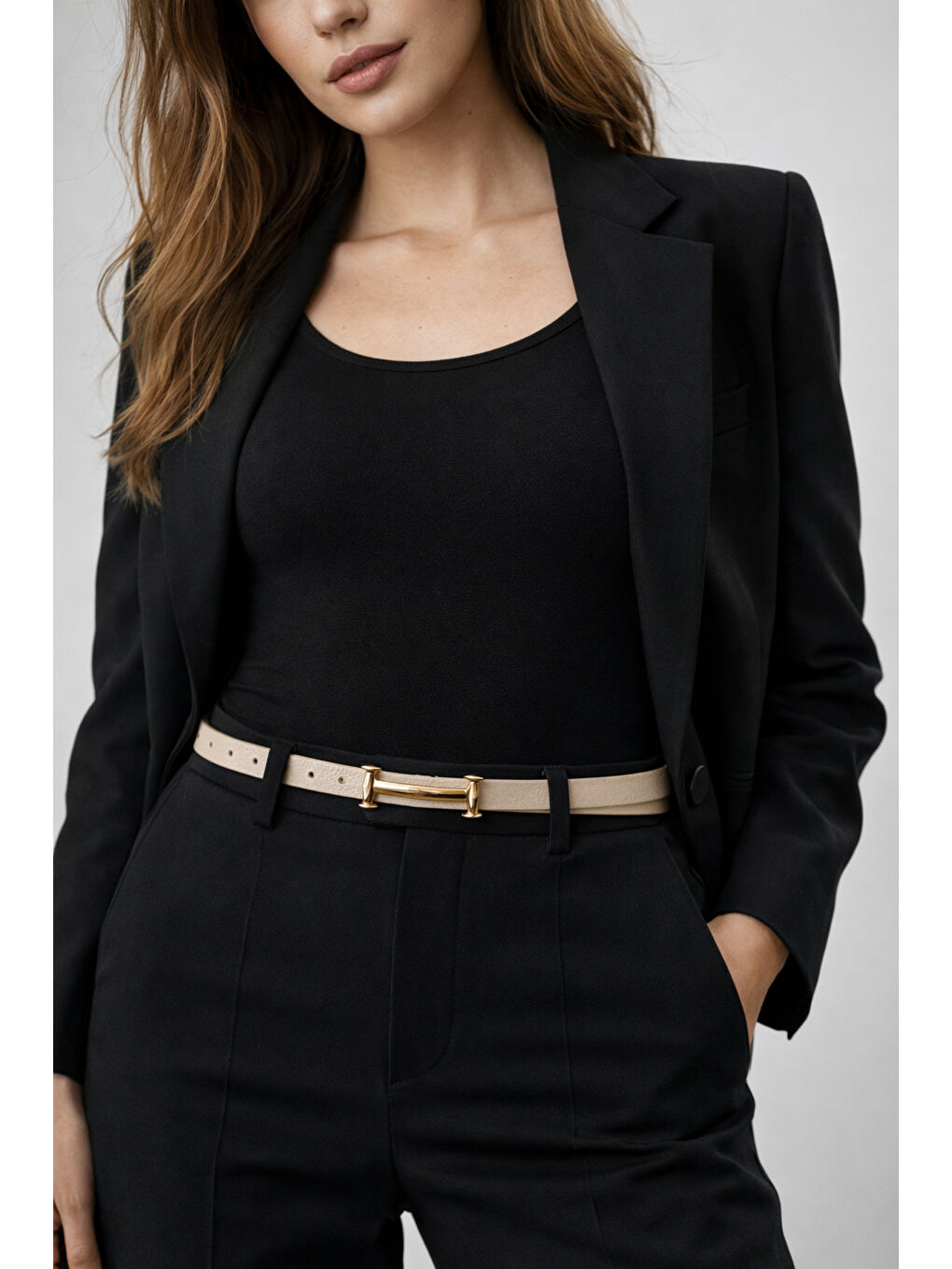 Uzun Tokalı Bej İnce Kadın Kemeri Ceket Kemeri, Gömlek Kemeri, Elbise Kemeri KMR004 BEJ-5