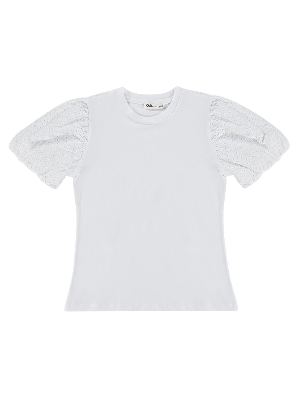 Girls Kız Çocuk Dantel Balon Kol 6-9 Yaş Tişört - Kırık Beyaz-1