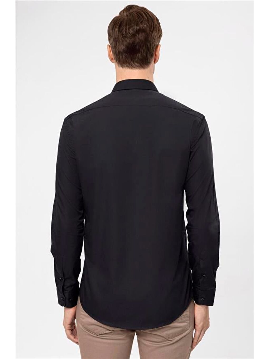 Siyah Slim Düz Klasik Yaka Gömlek-4