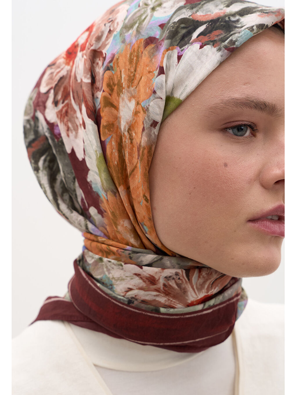 Jasmıne Joy Desen Pamuklu Viskon Eşarp Bordo-2