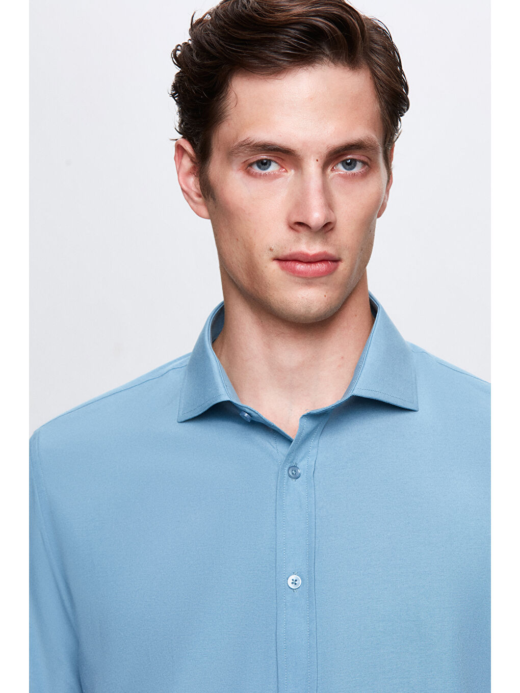 Slim Fit Petrol İtalyan Yaka Dar Kesim Klasik Kravatlık Uzun Kol Kolay Ütülenebilir Gömlek-2