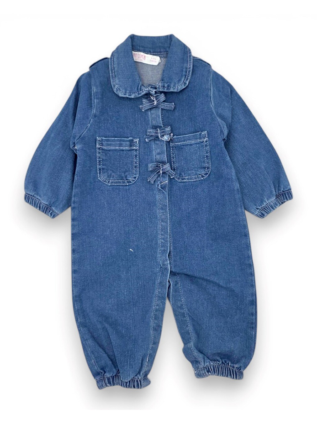Mavi Kız Bebek Mevsimlik 3-6-9 Ay Jean Tulum, Çıtçıtlı Fiyonk Detaylı Tulum-4