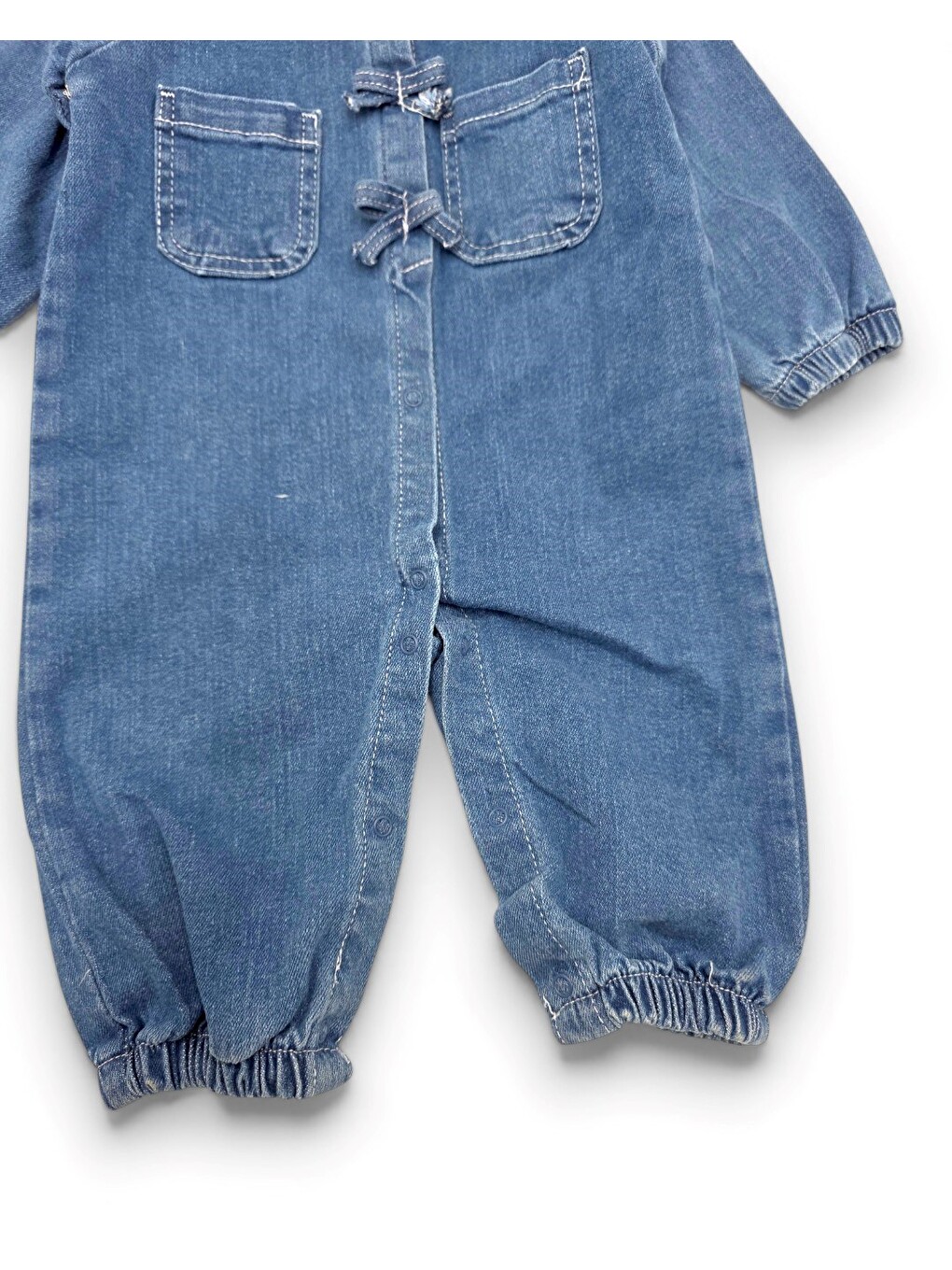 Mavi Kız Bebek Mevsimlik 3-6-9 Ay Jean Tulum, Çıtçıtlı Fiyonk Detaylı Tulum-7