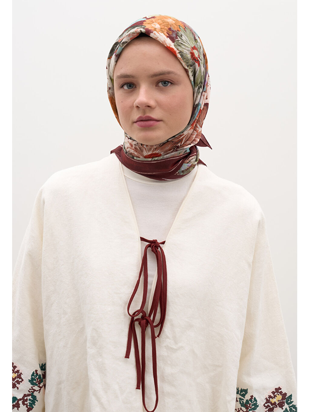 Jasmıne Joy Desen Pamuklu Viskon Eşarp Bordo-3