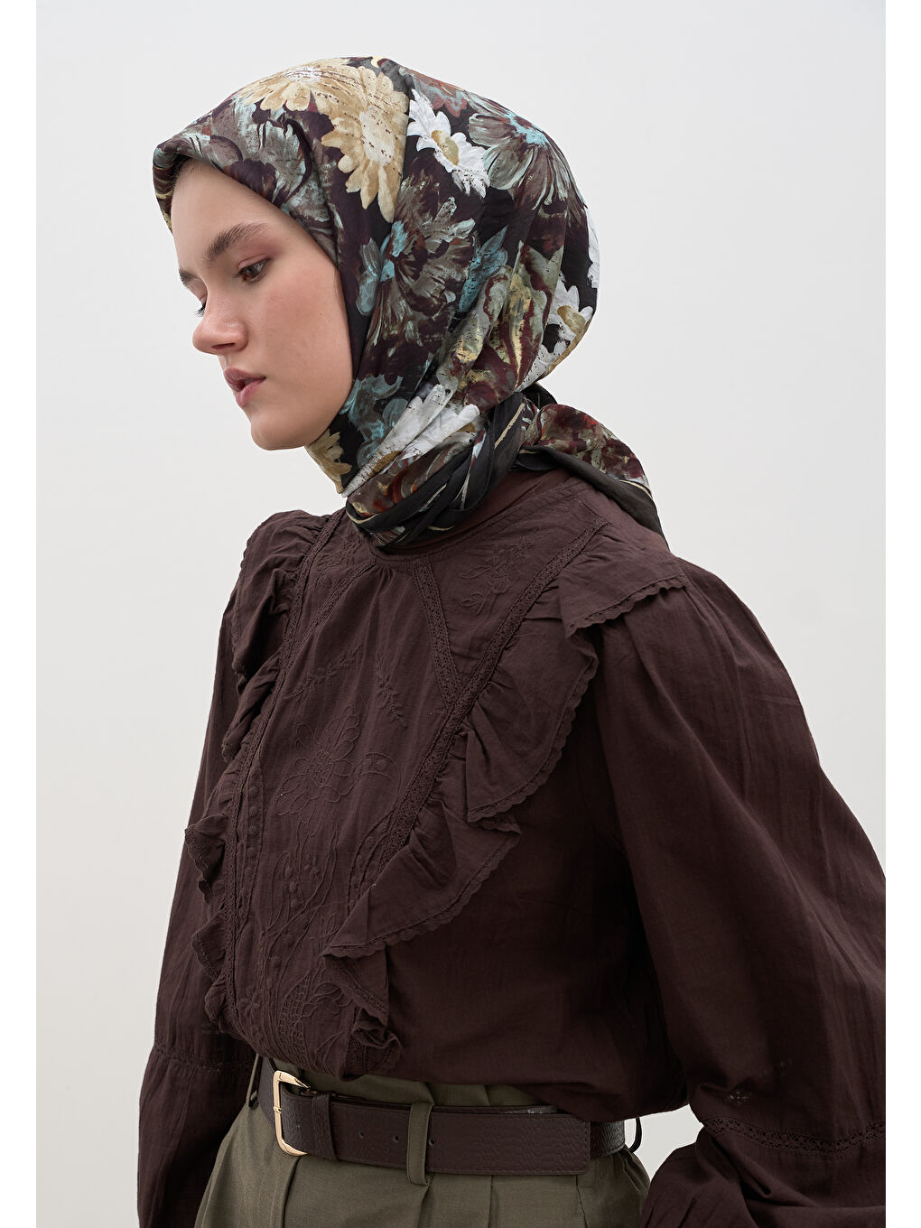 Jasmıne Joy Desen Pamuklu Viskon Eşarp Siyah-1