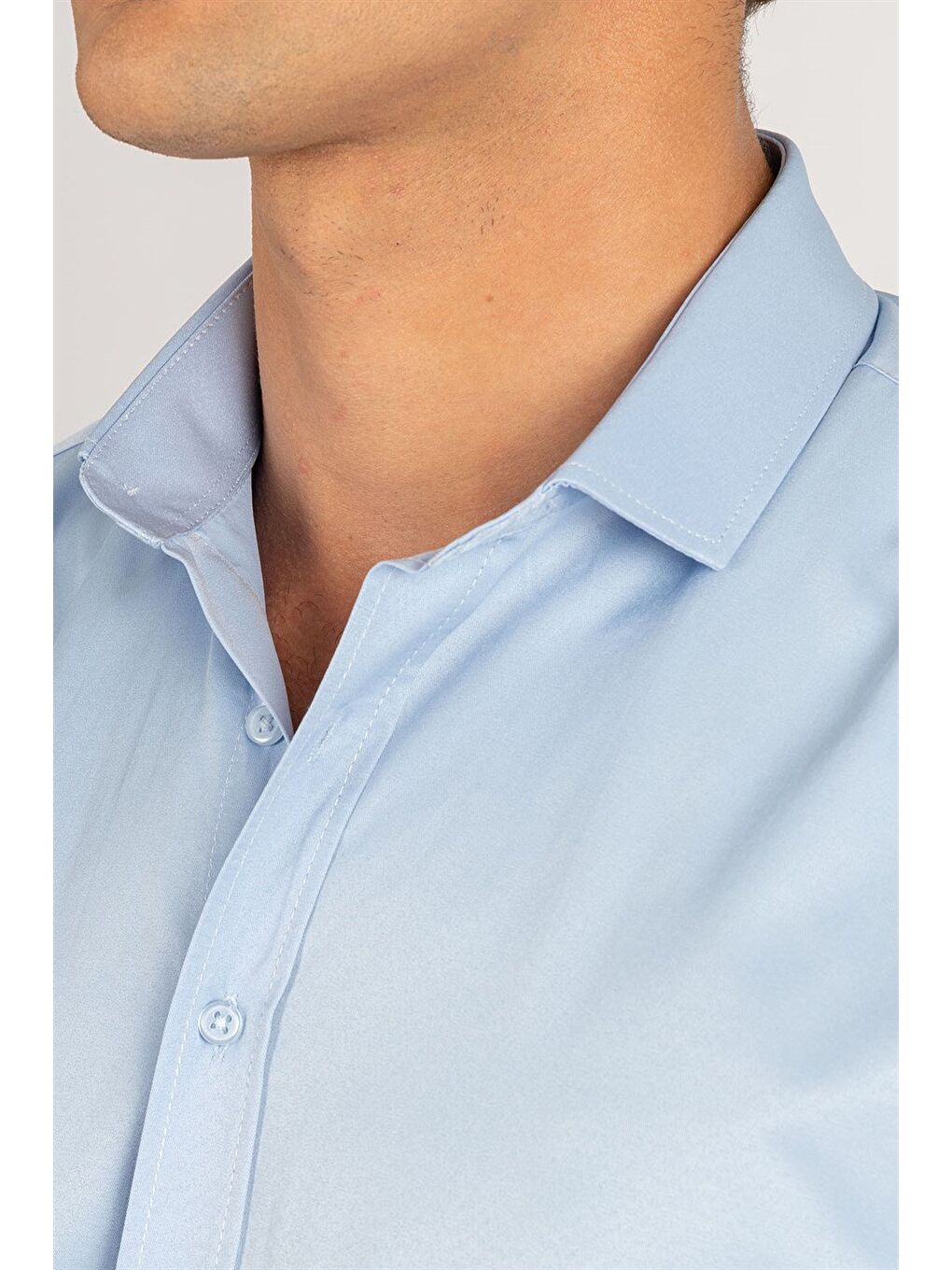 Modern Slim Fit Kısa Kollu Kravat Yaka Mavi Gömlek-2