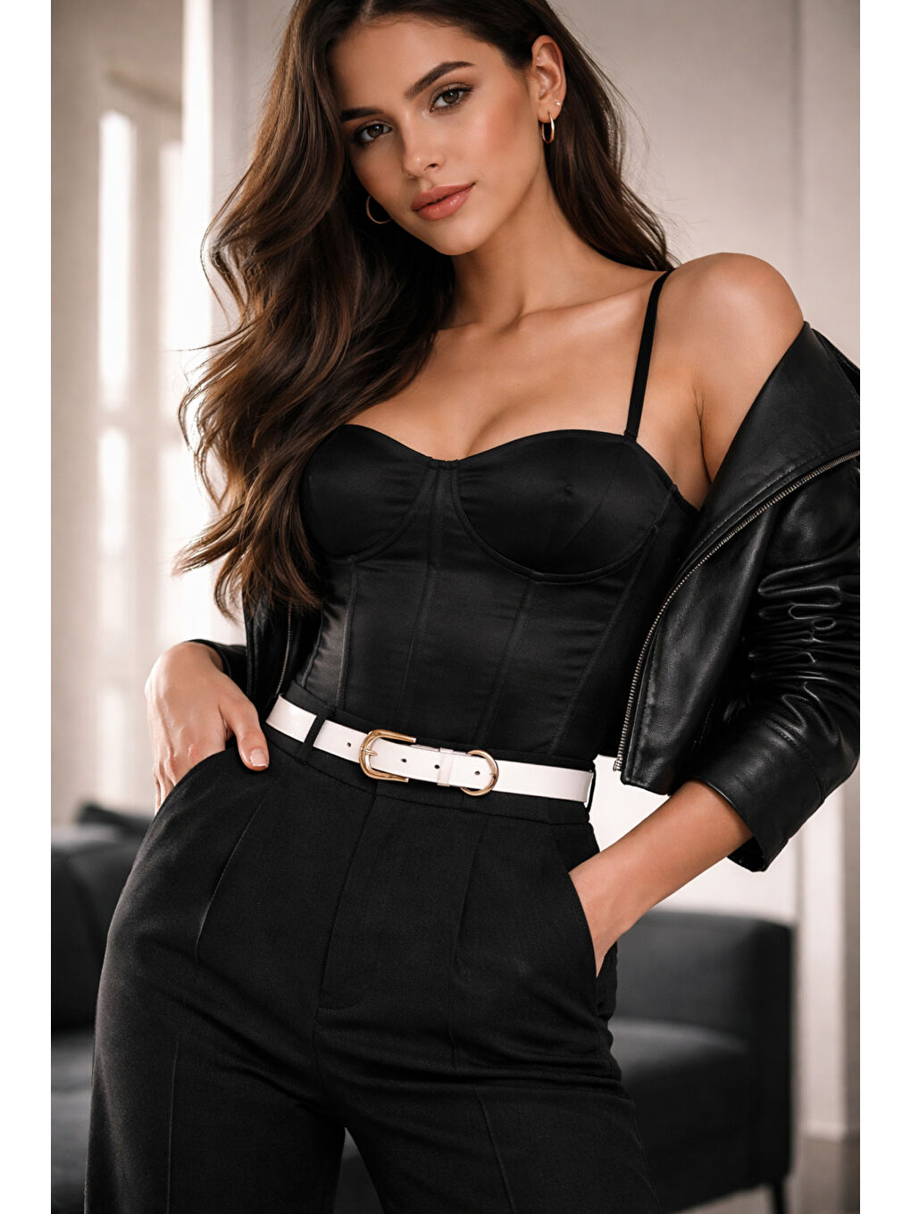 Kare Tokalı Beyaz İnce Kadın Kemeri Ceket Kemeri, Gömlek Kemeri, Elbise Kemeri KMR002 BEYAZ