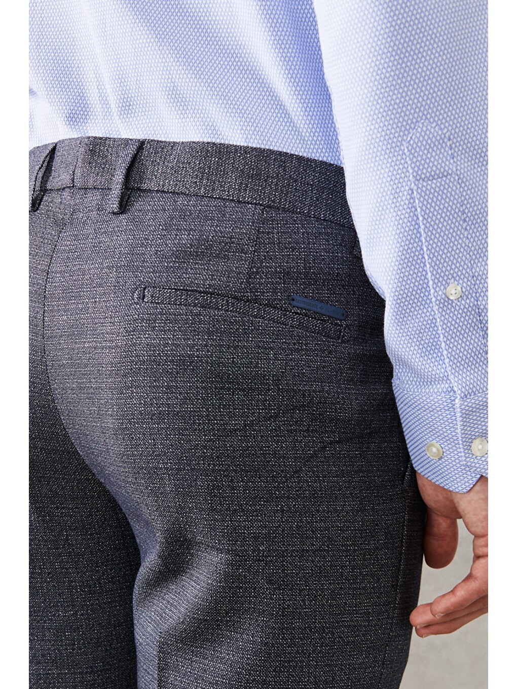 Erkek Lacivert Comfort Fit Yan Cep Beli Lastikli Desenli Klasik Pantolon-5